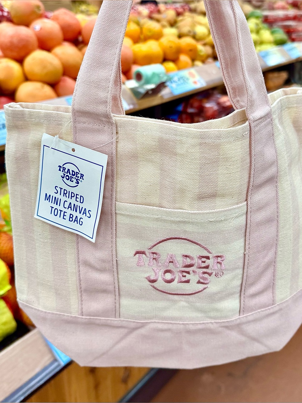 Trader Joe’s - Striped Mini Canvas Tote Bag (Pale Pink)